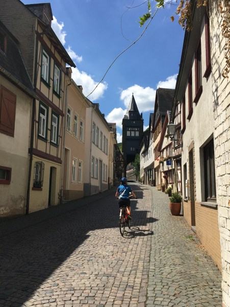 Bike tour 2018 bike parth along the Rhine--coblestone streets