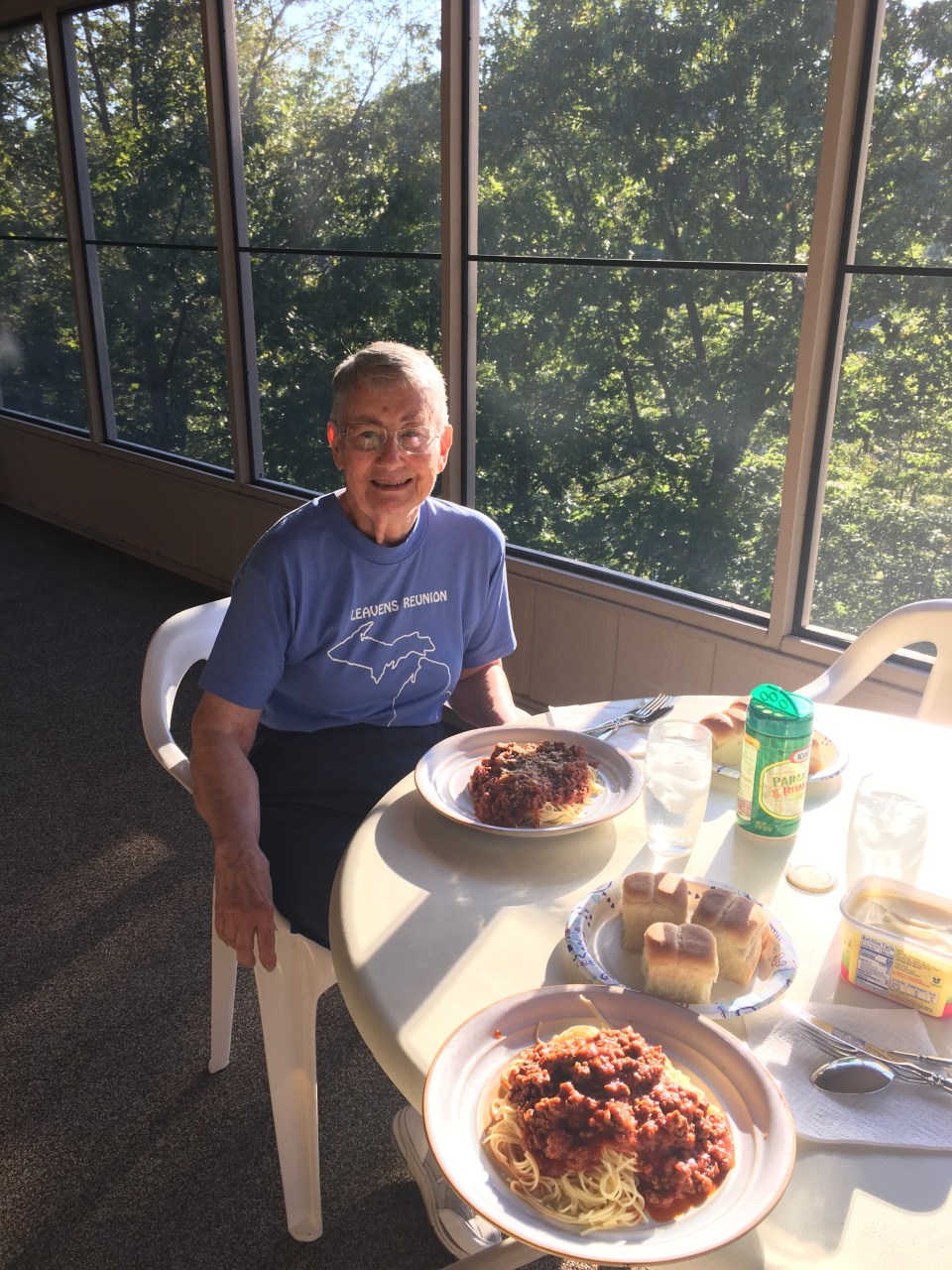 Enjoying a meal with Mom